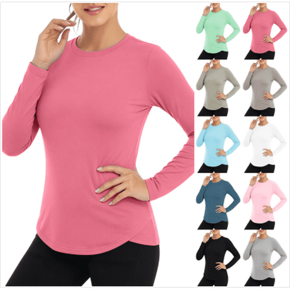 VBVC Women's UPF 50 Sun Protection Long Sleeve Shirt,Ladies' Curved Hem UV Protection Tee,Quick Dry Athletic Running Hiking Top For Women,Beige,S-3XL