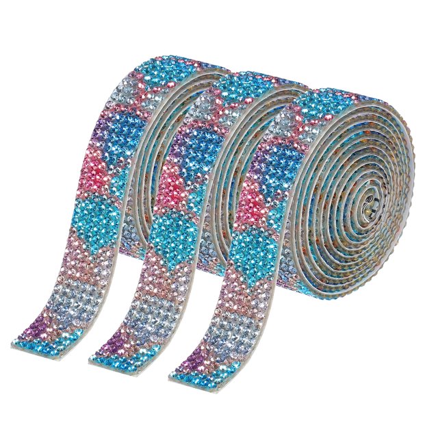Unique Bargains 3Roll 1 Yard 8mm Self Adhesive Crystal Rhinestone Ribbon for Crafts Project, Colorful