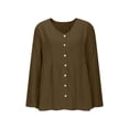 thumbnail image 5 of Women's Oversized Tshirts Cotton Linen Crew Neck Long Sleeve Button Tee Long Sleeve Shirts for Women, 5 of 8