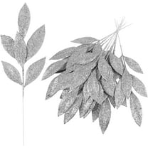 20 Pack Glitter Leaf Sprays, Silver Christmas Tree Picks Ornaments,13" Sparkling Artificial Branches Leaves for DIY Crafts Flower Arrangements Decoration
