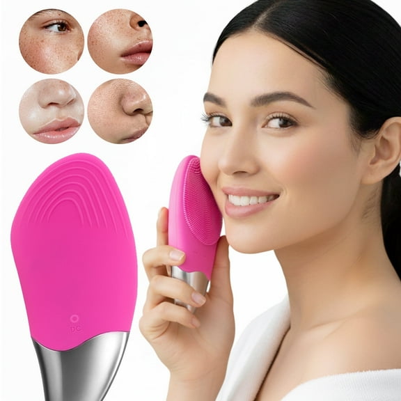 Electric Silicone Face Scrubber, Facial Cleansing Brush, Rechargeable & Waterproof, Pink