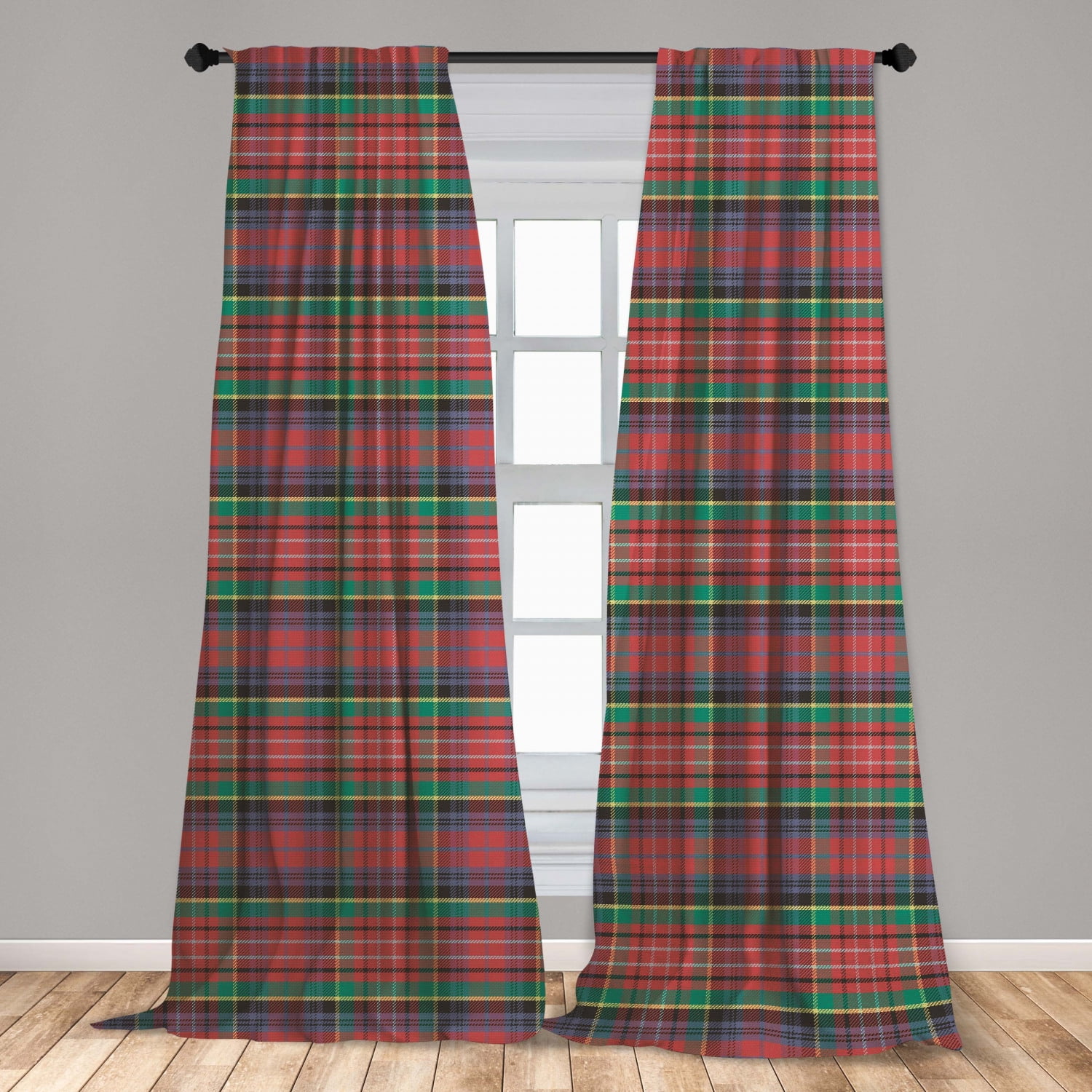 Plaid Curtains 2 Panels Set, Caledonia Scottish Traditional Pattern