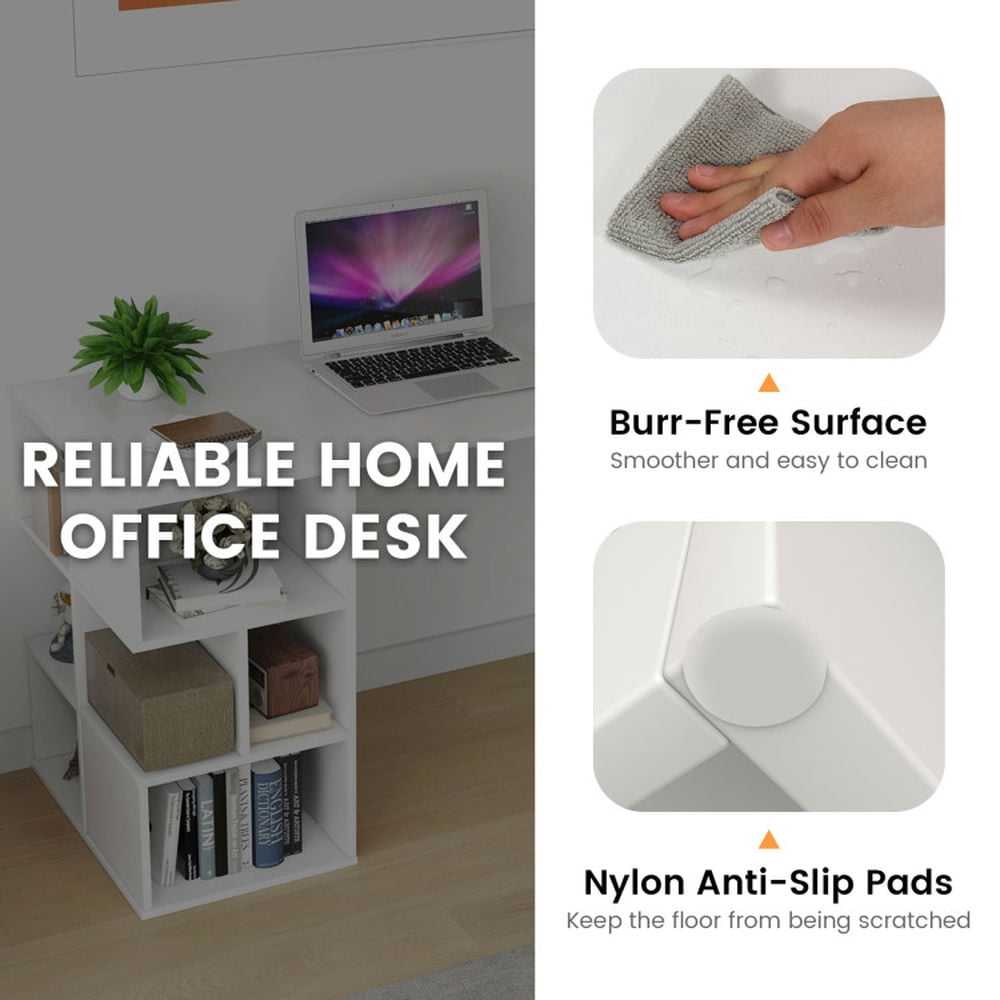 Demi Bonn Modern Computer Desk with 3 Tier Storage Shelves for Home Office Desk Study Writing Table, White