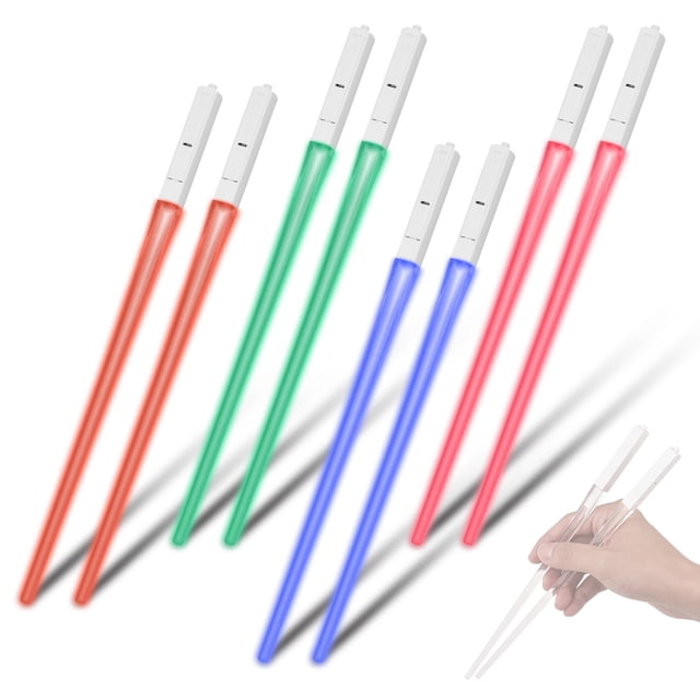 4 Pair Lightsaber Chopsticks Light Up LED 9 Colorful Color Changing Chopsticks Transparent ABS Lightweight and Portable Reusable Chopsticks with Detachable Dishwasher Safe Part