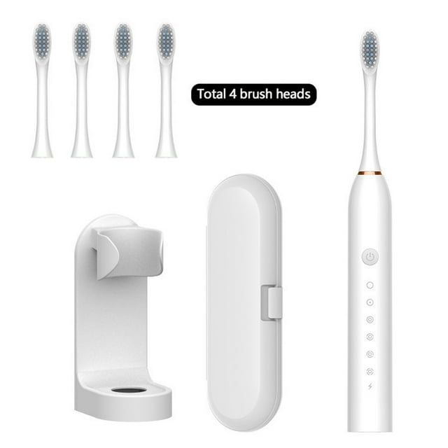 WRKEKC Clearance Rechargeable Electric Toothbrush Kit - 6 Modes with Travel Case & 4 Brush Heads
