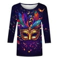 3/4 Sleeve Mardi Gras Outfit for Women 2025 Funny Holiday Party Shirts