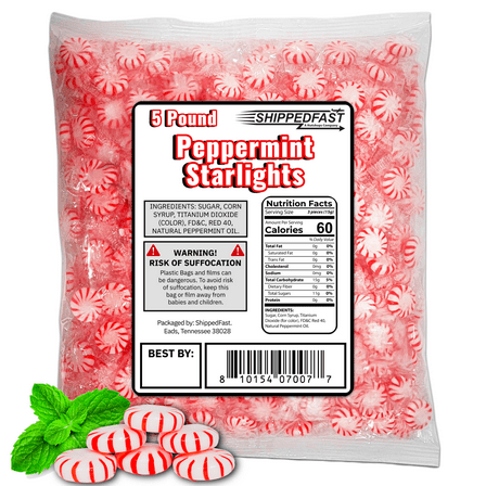 Peppermint Starlights Candy Mints. Real Peppermint Oil Infused Hard Candies, (5 Pound Bag)