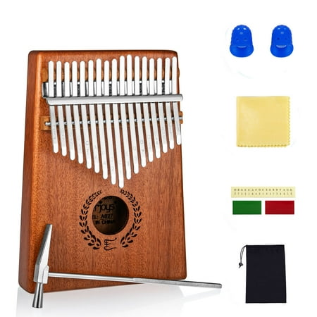 EVERJOYS Mahogany Kalimba 17 Keys Thumb Piano w/ Instruction Book, Tuning Hammer Portable Mbira Sanza Finger Piano, Gift for Kids Adult Beginners Professionals