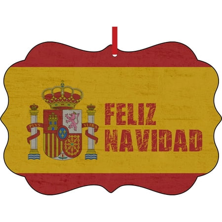 Navidad Christmas Ornament Spain Flag Feliz Navidad Spanish Grunge Elegant Aluminum Semigloss Christmas Ornament Tree Decoration - Unique Modern Novelty Tree Décor Favors ()