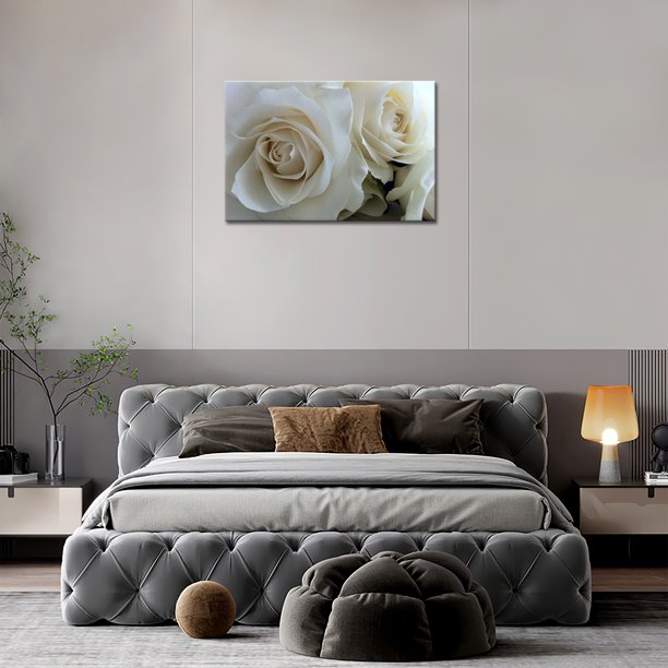 White Rose Wall Art Painting Flower Picture Print On Canvas For Home