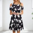 thumbnail image 2 of USSUMA Women's Floral Cold Shoulder Swing T-Shirt Dresses Loose Summer Flowy Pleated Knee-Length Tunic Dress Beach Party Sundress, 2 of 7