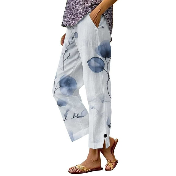 Pants Women for Beach Vacation Clothes for Women Linen Straight Leg Elastic Waist Womens 2026 Summer Outfits,Multicolor,S