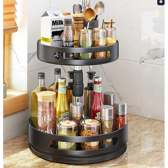 2-Tier Rotating Kitchen Organizer, Stylish Countertop Bowl Holder for Home, 360° Swivel Storage Shelf for Spacious Storage in Living Room And Kitchen, Sturdy Metal , Two-Layer Rotating Storage Rack*1
