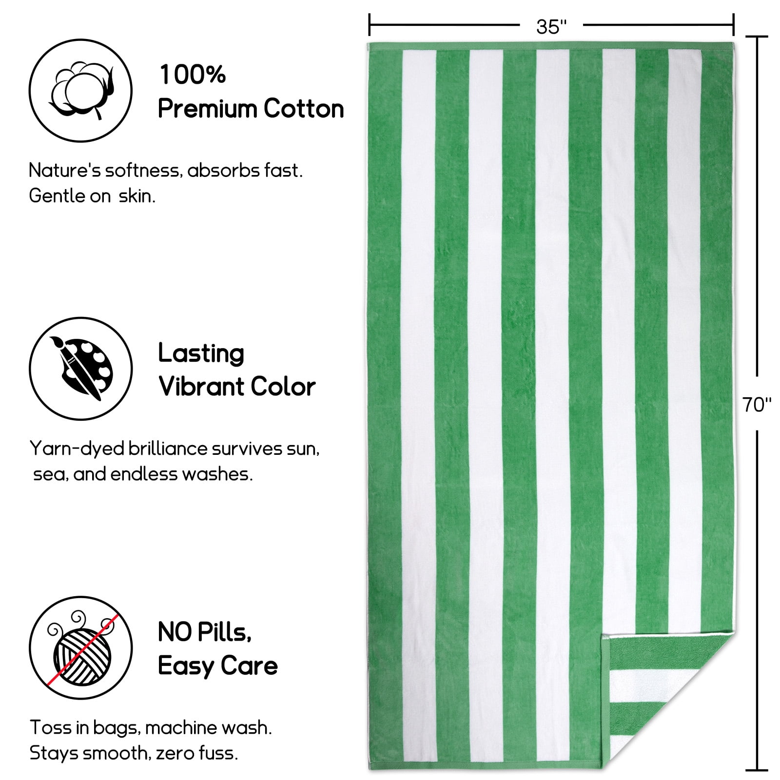 Ouxiaobai Cotton Oversized Beach Towel - 35 x 70 inch Large Size Pool Towel , Striped Cabana Swim Towel