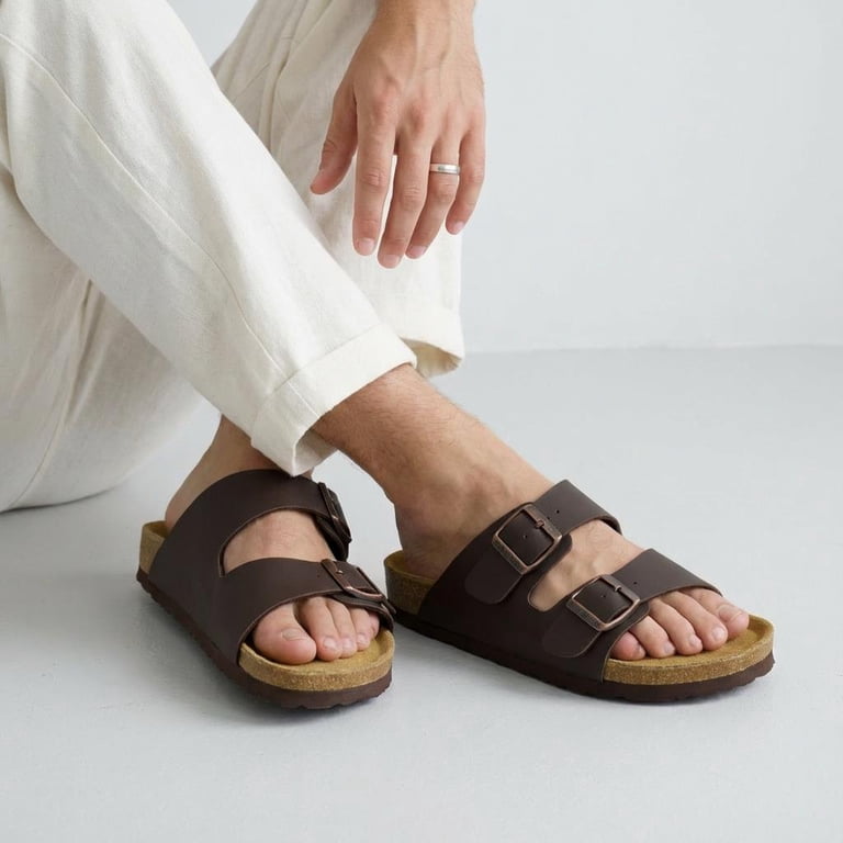 CUSHIONAIRE Lane Cork Mens Sandals, Adjustable Buckle Slides  display picture 2