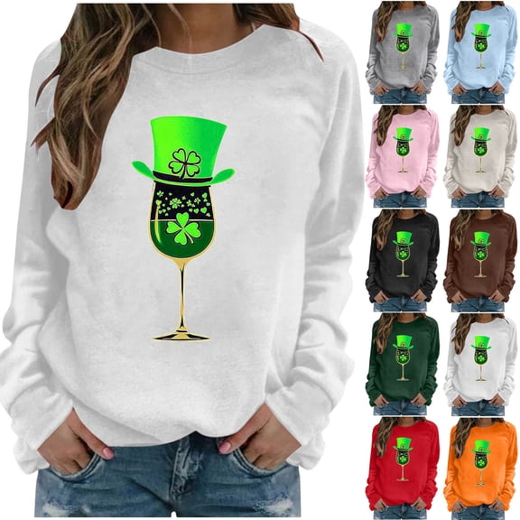 XPMWRP St. Patrick's Day Sweatshirts For Women Casual Plus Size Long Sleeve Irish Clover Pullovers Funny Saint Patrick's Tops Army Green XXL