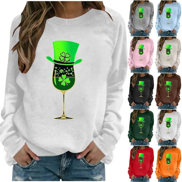 Mceream Chandail pour Femmes St Patricks Day Décontracté Mode Trèfle Irlandais Chandails Imprimé Graphique Mignon Manches Longues Chandail à Enfiler Hauts Grande Taille Tenue de Vacances et Cadeau Blanc P