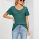thumbnail image 2 of Camisetas de manga corta con cuello en V para mujer, camisetas informales plisadas de Color puro a la moda para mujer, camisetas de verano para viajes diarios y oficina, 2 of 6