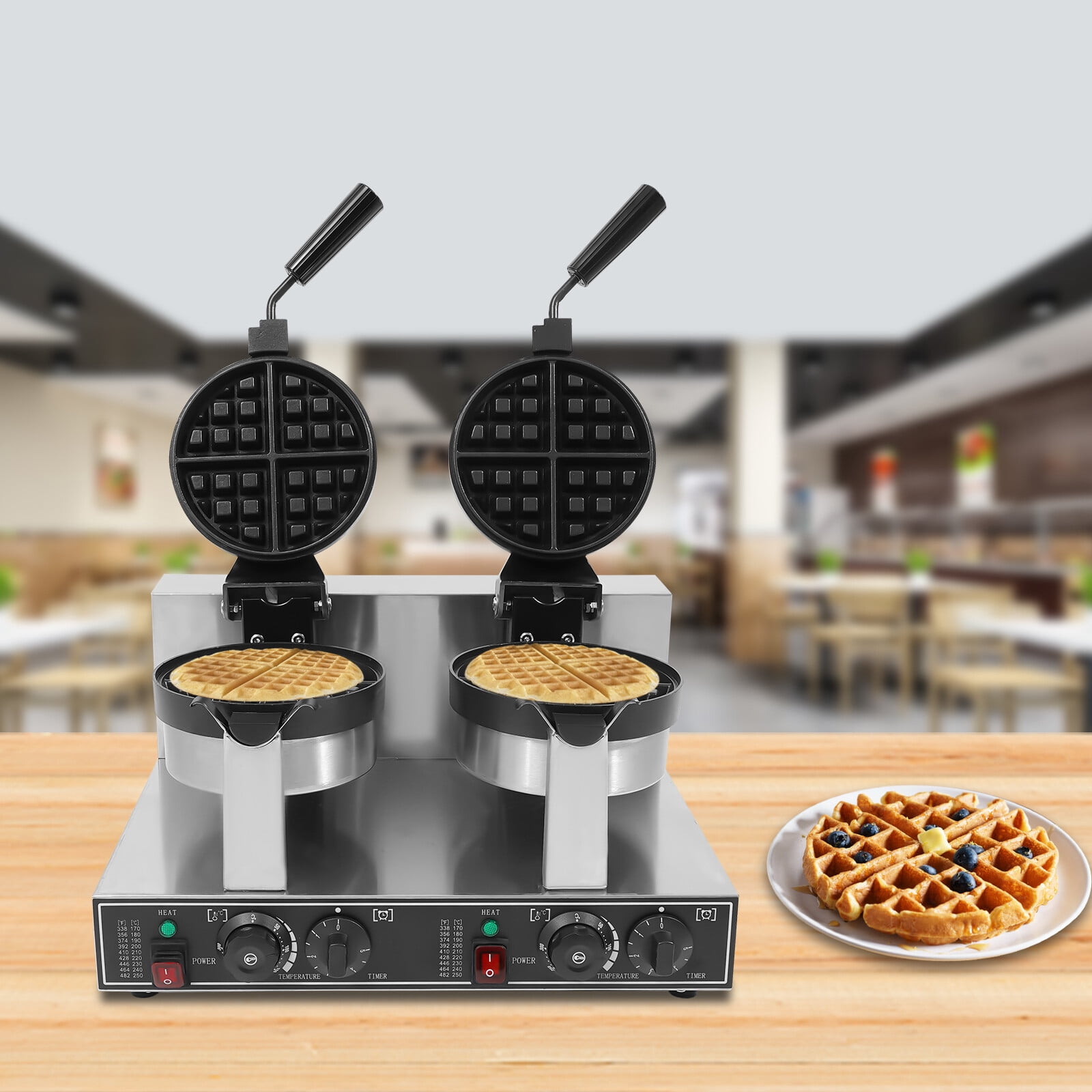 Double-Ended Waffle Maker, 2400W Dual Head Commercial Waffle Machine, 110V, 201 Stainless Steel, for Home, Cafe