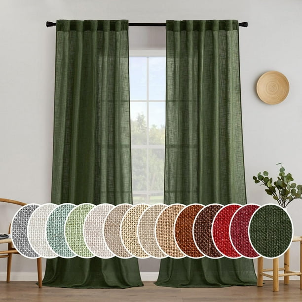 Cortina MIULEE, 2 paneles, 132 x 229 cm, lino verde oliva