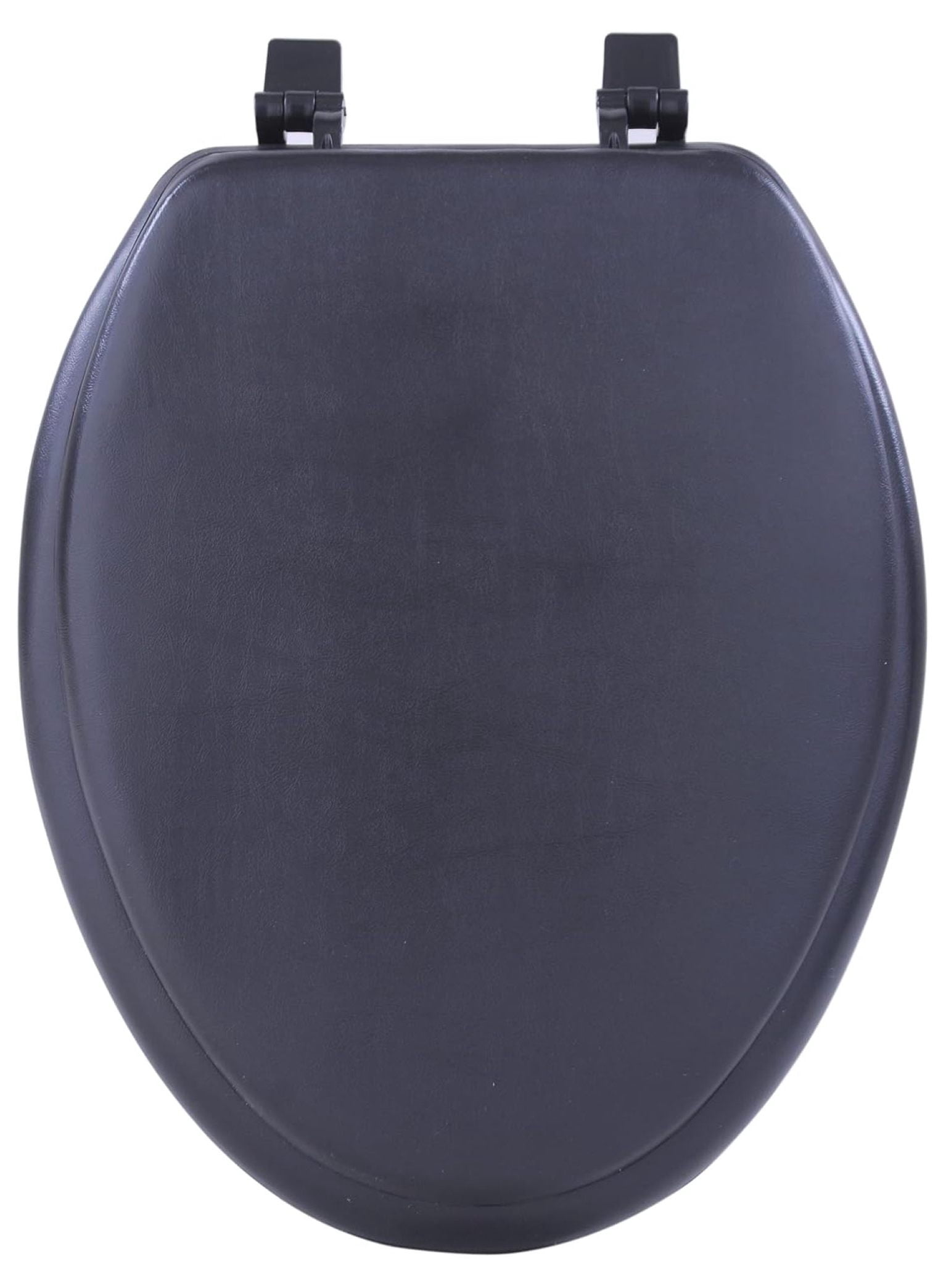 Adjustable Hinges Soft Elongated Toilet Seat, Vinyl Toilet Seats with Non Slip Grip Tight Bumpers, Oval Shape Heavy Duty Plastic Bathroom Toilet Seat Close Lid Set, Black