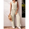 thumbnail image 4 of LEWKW Summer Vest Sets for Women Button Down V Neck Waistcoat And Wide Leg Pants 2 Piece Outfits Sleeveless Linen Blend Casual Trendy Suits, 4 of 7