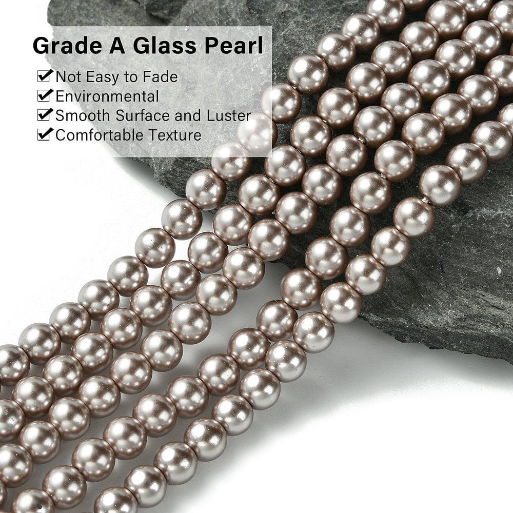 20strands Eco-Friendly Dyed Glass Pearl Beads Strands Grade A Round Cotton Cord Threaded Rosy Brown 6mm Hole: 1.2~1.5mm about 70pcs/strand 15.7 inch