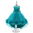 thumbnail image 2 of CPNG Girls' Sleeveless Satin & Tulle Flower Girl Dress – Sequin Waistband, 3D Ruffle Flower Accents & High-Low Tutu Skirt for Weddings, Birthday Parties, 2 of 8