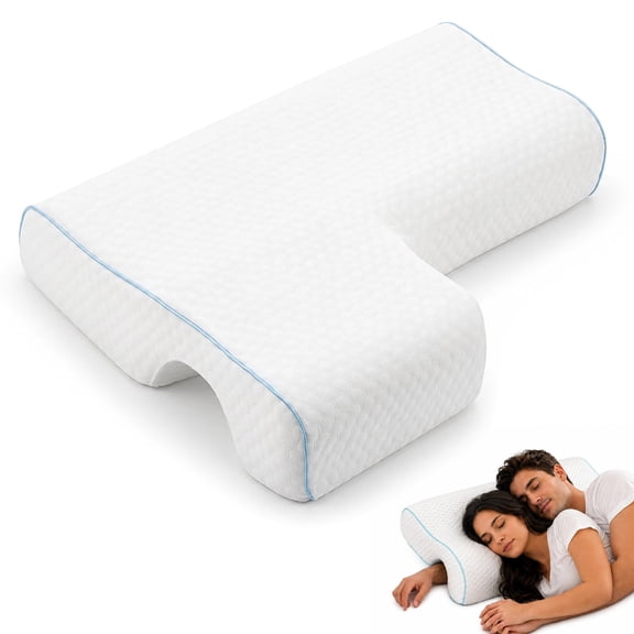 Memory Foam Cuddle Pillow, Arched Side Sleeper Pillow with Arm Hole for Right Arm, Washable Side Sleeper Cushion for Head, Neck Support