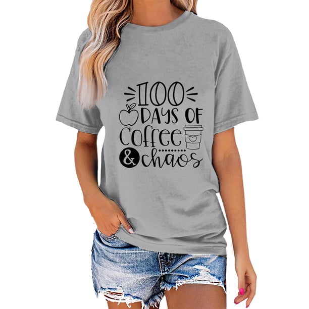 Blusa de Manga Corta Cuello Redondo Impreso Señoras Casual Top, Blusa Ligera de Poliéster para el Trabajo, la Fiesta Y Toda la Temporada de Uso Diario