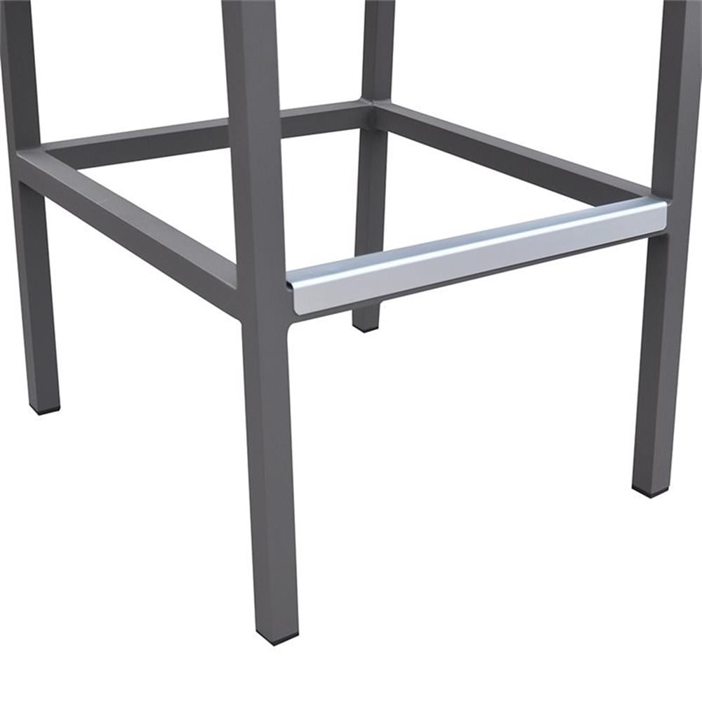 Armen Living Marina Outdoor Patio Barstool in&nbsp;Grey Powder Coated Finish with Grey&nbsp;Sling Textilene and Grey Wood Accent Arms