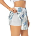 thumbnail image 2 of Disketp Pale Blue Lotus Flowers Print Women's Shorts Workout Shorts for Athletic Gym Running Shorts with Phone Pockets XX-Large, 2 of 8