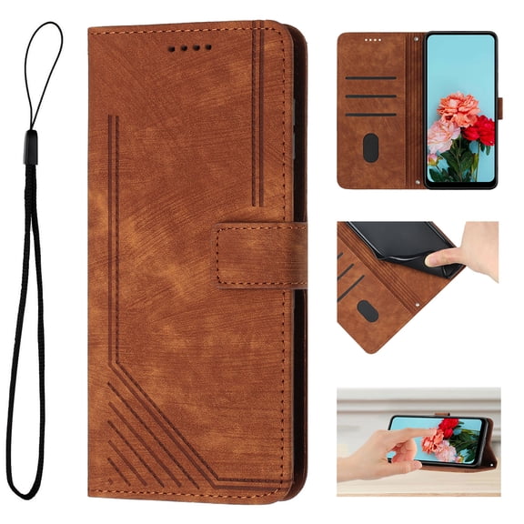 Feishell for Motorola Edge (2025) Flip Wallet Phone Case,Durable PU Leather Flip Kickstand Shockproof TPU Inner Shell Magnetic Clasp Folio Card Pocket Phone Case with Wrist Strap,Brown