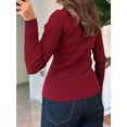 thumbnail image 2 of Women'S Casual Simple Solid Color Long Sleeve Shirt Wool Top Button Striped Lapel Work Shirt  Red XL, 2 of 6