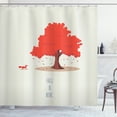 thumbnail image 1 of Fox Shower Curtain, Fall is Here Lettering and Autumn Tree Animal, Fabric Bathroom Set with Hooks, 69W X 84L Inches Extra Long, Burnt Sienna Pale Redwood Pale Sage Green Slate Blue, by Ambesonne, 1 of 3