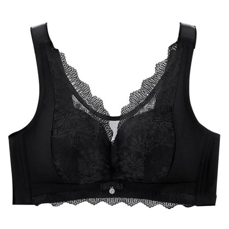 Gnurob Clearance Deals Minimizer Bras for Women Full Coverage Bralettes No Underwire Bra Plus Size Lifting Lace Bralette for Heavy Breast Black 34/75B