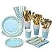 thumbnail image 3 of 200 Pieces Rose Gold Party Supplies - Rose Gold Paper Plates & Napkins Cups Silverware Serves 25 Sets for Wedding Bridal Shower Engagement Birthday Parties (Blue, 12 * 24 * 24cm), 3 of 4