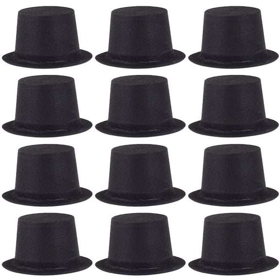 50 Pcs 2.55Inch Mini Black Top Hats Plastic Miniature Hats Mini Velvet Hats Mini Formal Hats Bowler Hat Crafts Pet Hat Christmas Party Hair