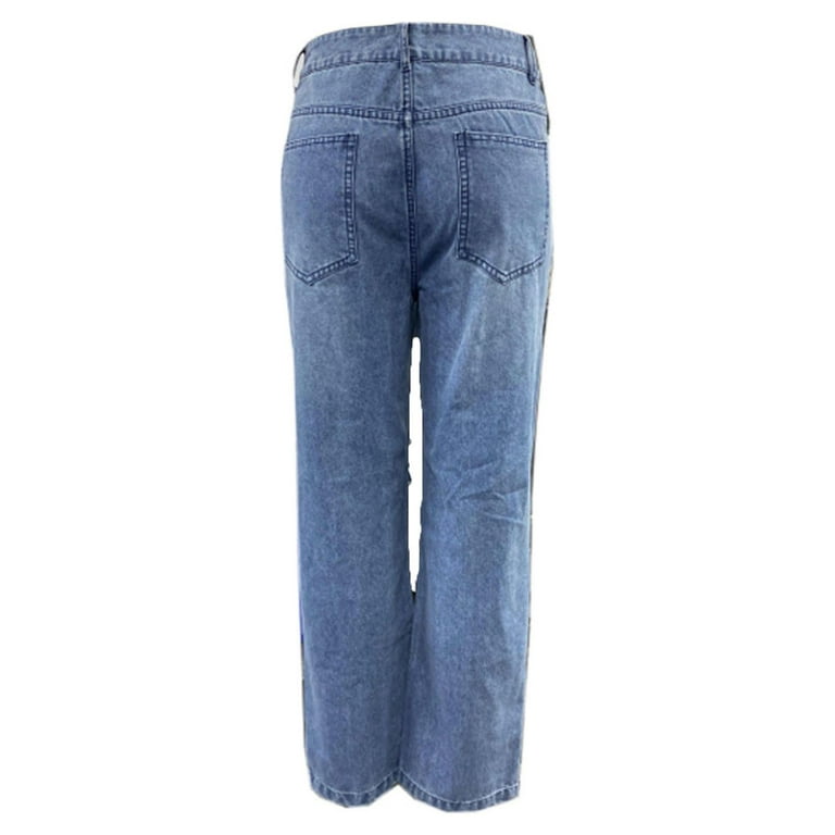 haxmnou women casual high waisted cargo pants wide leg casual denim trousers  multi pocket cargo jeans blue xxl 