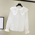 thumbnail image 3 of LYHao Kids Girls Long Sleeve Blouses Kids Elegant Ruffled Button Down Shirts School Tops Sizes 3-4 Years(White), 3 of 7