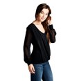 thumbnail image 2 of On Trend Women's V Neck Shirt Draped with Chiffon Long Sleeved Blouse, 2 of 3