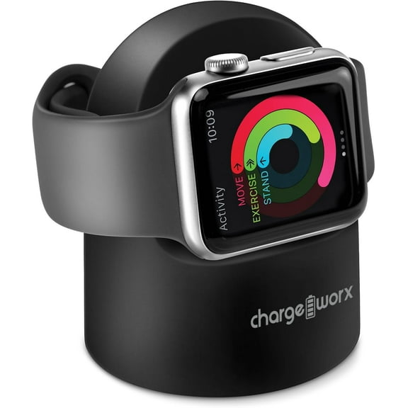 Chargeworx Smart Watch Charger Stand, Compact Silicone Charging Dock Base, Black