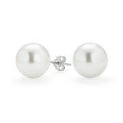 Fashion Bridal Simple Pure Ball White Simulated Pearl Stud Earrings for Women for Teen Sterling Silver 9MM