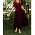 thumbnail image 6 of Coloody Women's Fall Winter Vintage Velvet Dress Short Sleeve V Neck Elastic Waist Tiered Ruffle A-Line Flowy Maxi Dress 2023, 6 of 7