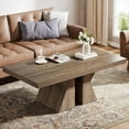 thumbnail image 2 of Tribesigns Wood Coffee Table, 47-Inch Rectangular Center Table with Thick Wooden Base, Farmhouse Wood-Look Cocktail Table for Living Room (Brown), 2 of 5