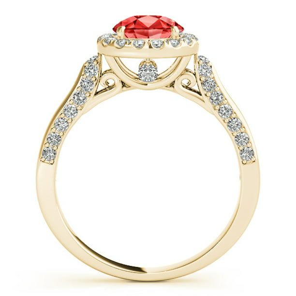 Aonejewelry - 1.35 Ct. Halo Ruby And Diamond Engagement Ring Crafted In ...