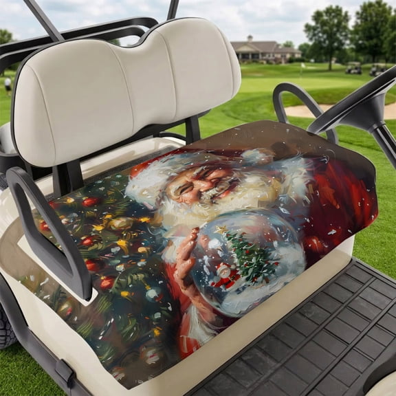 Golf Cart Seat Covers for 2 Seater,Santa Claus Microfiber Cart Seat Towel Blanket,Christmas Ball Christmas Tree Painting Absorbent Breathable Non Slip Bench Seats Protector for Golf Course 51"x31"