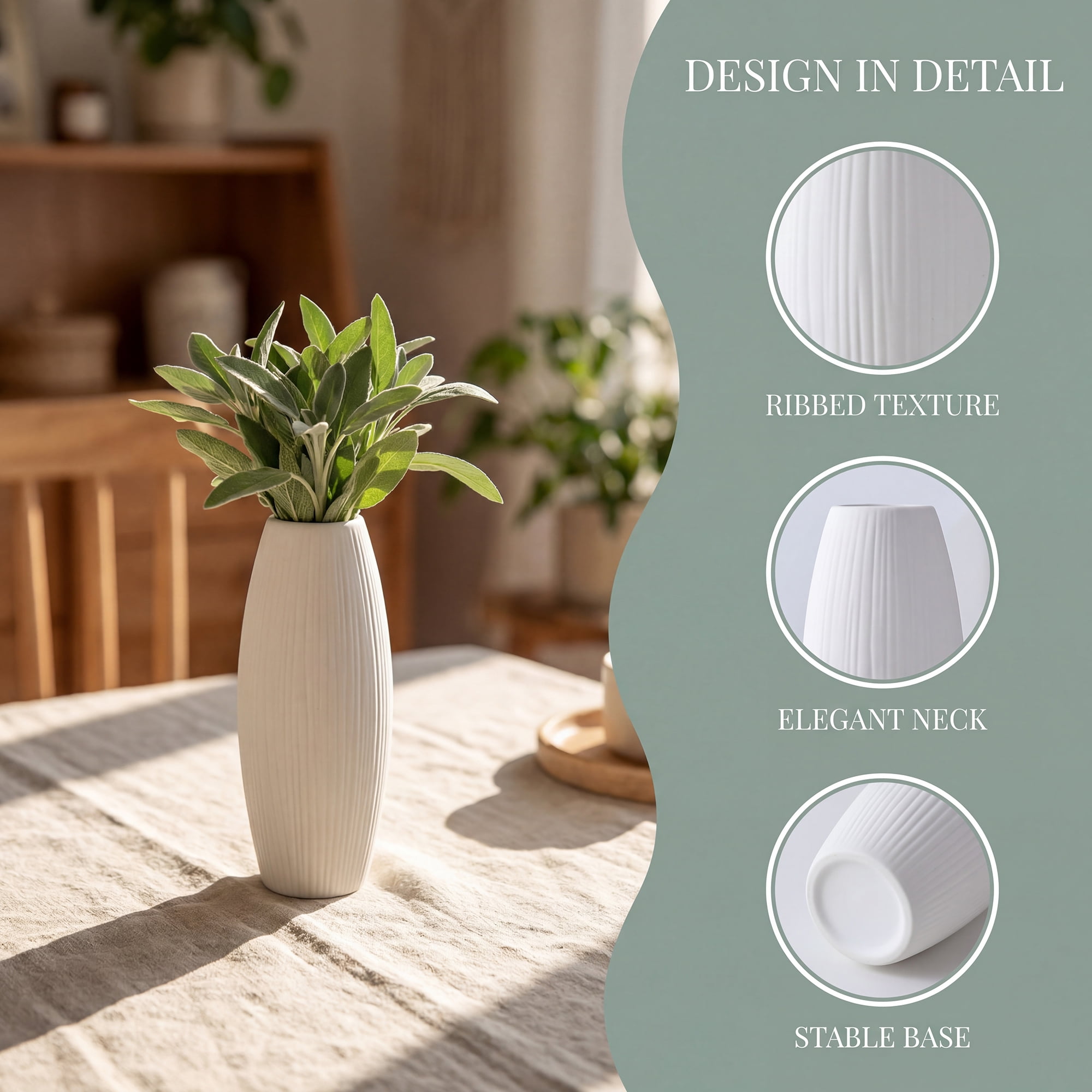 Unique Bargains Modern Decor Tall Ribbed Flower Vase Matte White 3.0" x 3.0" x 7.1"
