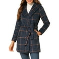 thumbnail image 5 of Allegra K Women's Plaid Shawl Collar Belted Wrap Winter Coat, 5 of 6
