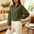 thumbnail image 5 of Liweisiy Women's Half Zip Stand Collar Sweatshirt Drop Shoulder Long Sleeve Solid Color Shirts With Pocket Casual Cropped Pullover Tops Army Green L, 5 of 6